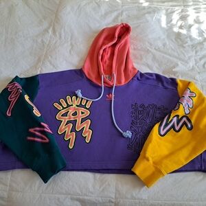 ADIDAS Hoodie Women UK US 2X Crop Color Block AOP Love Unites Pride LGBTQI+